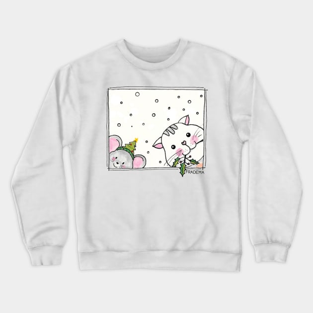 Cat and Mouse at Christmas Crewneck Sweatshirt by Fradema